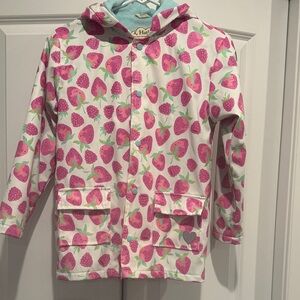 Girls' Pink Strawberry Print Rain Jacket with Hood